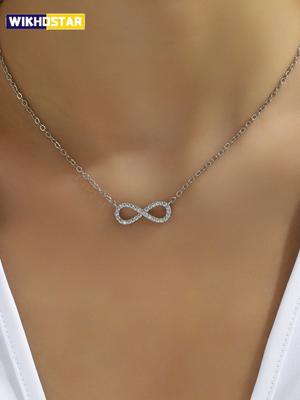 Fashion Simple Stainless Steel Infinity Pendant Necklace for Women Classic Lucky Zircon Love You Forever Jewelry Birthday Gift