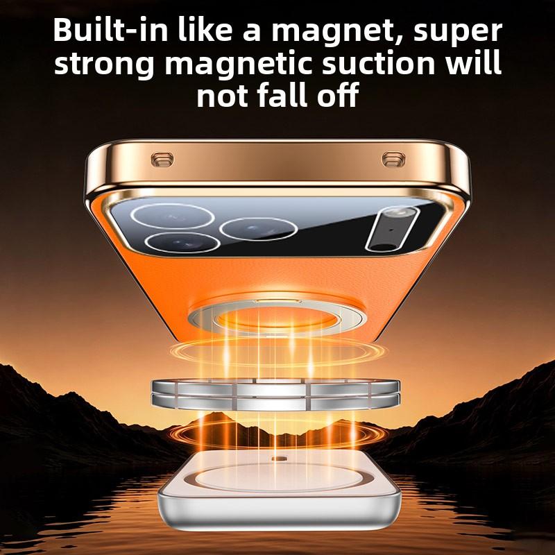 360 Rotating Magnetic Kickstand Vegan Leather Phone Case for IPhone 17 Pro Max 16 15 14 13 for Magsafe Shockproof Slim Cover