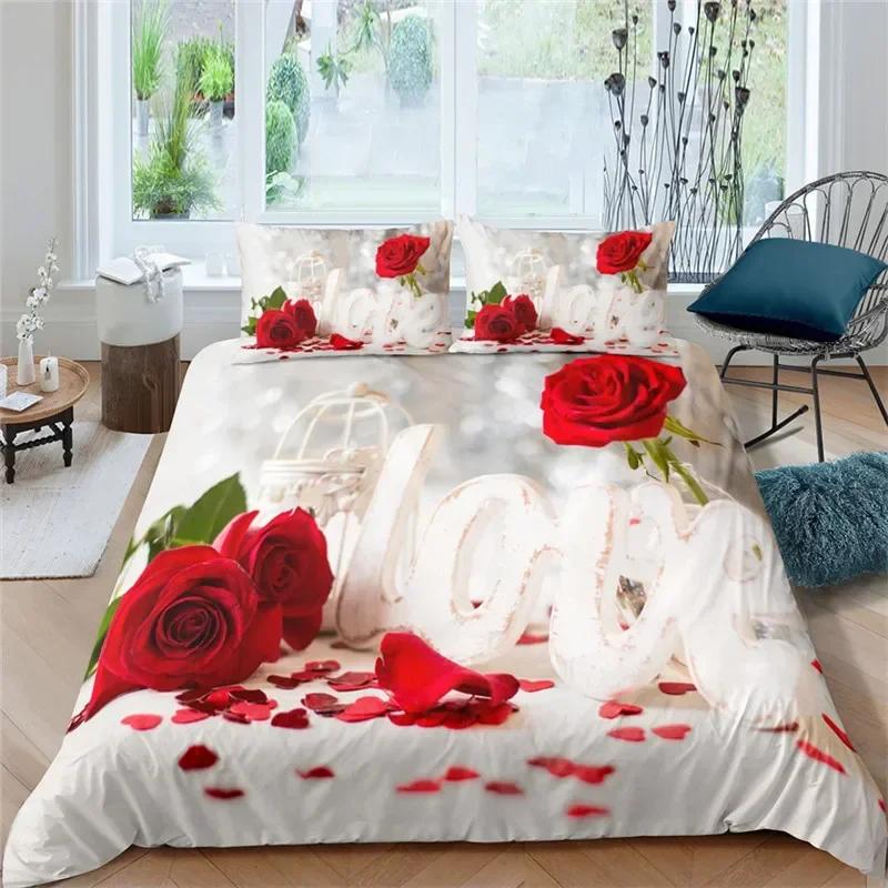 Rose Floral Romantic Theme Blossom Flowers Comfortable Duvet Quilt Cover Pillowcase Bedding Set Bedroom Decoration Home Textile