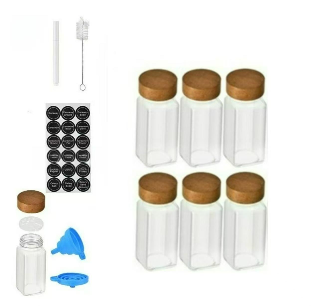 

Стеклянные банки для специй с деревянной крышкой 4 унции Стеклянные банки Набор банок для специй Банки для приправ Органайзер Бутылки для хранения для полки для специй