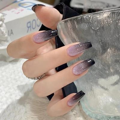 Ensemble d'ongles à presser pailletés dégradés 24 PIÈCES Embouts d'ongles artificiels réutilisables avec colle adhésive incluse pour une application facile et une tenue longue durée