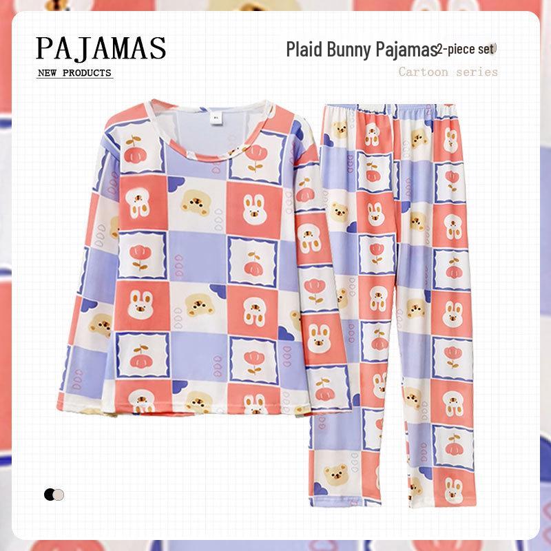 Women's Cute Cartoon Long Sleeve Pajama Set – Comfortable Thin Style for Spring, Autumn, and Winter, Wearable Outdoors