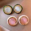 Dripping Oil Round Opal Stud Earrings Elegant and Sweet Versatile Earrings Light Luxury Earrings