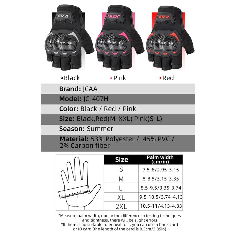 JCAA Black Summer Half Finger Motorcycle Gloves with Carbon Fiber Knuckle Protection - Breathable & Durable Motorbike Gloves Men