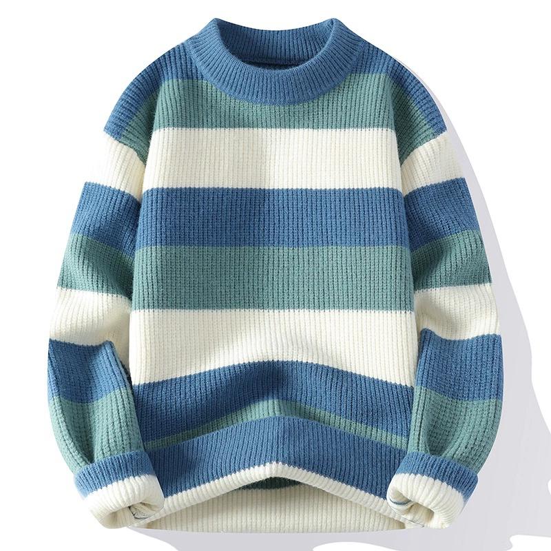Autumn and Winter Semi High Neck Sweater Men's Thick Pullover Trendy Men's Knitted Sweater Top