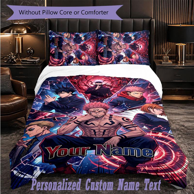 3Pcs Bedding SetJujutsu Kaisen Custom Text Duvet Cover Pillowcase Set Bedroom Gift
