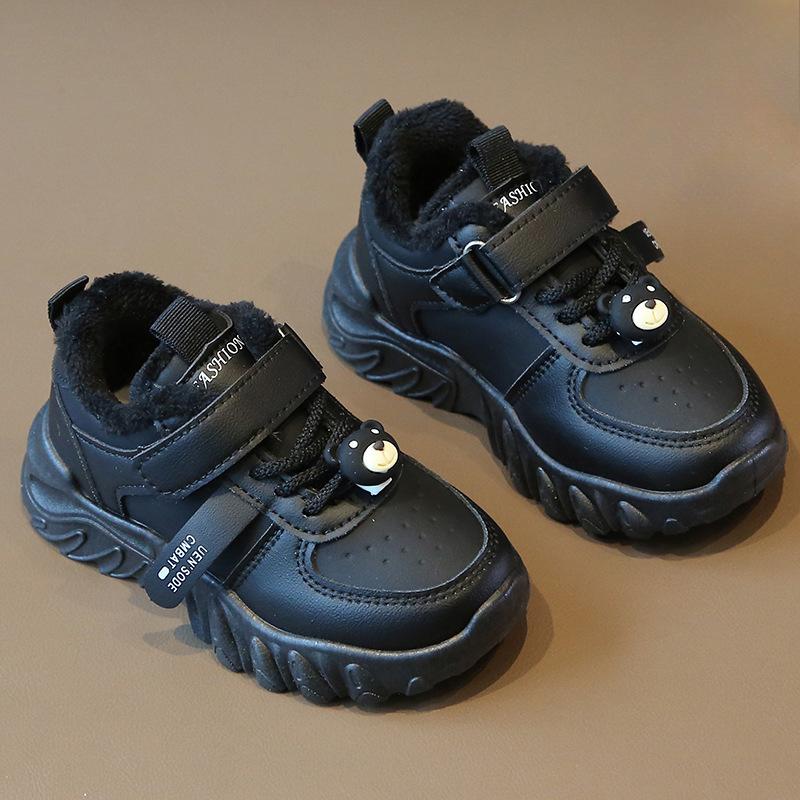 

Детская хлопковая обувь, зимняя спортивная обувь для мальчиков с утолщенным флисом, кроссовки «папины» для девочек, теплая детская повседневная обувь 27 чёрный