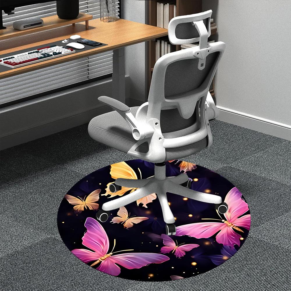 

1pc Butterfly Fantasy Office Round Area Rug, Indoor Mat Suitable ForOffice, Under Office Chairs Bedroom Living Room Home Decor, Room Deco D162 80cm by 80cm