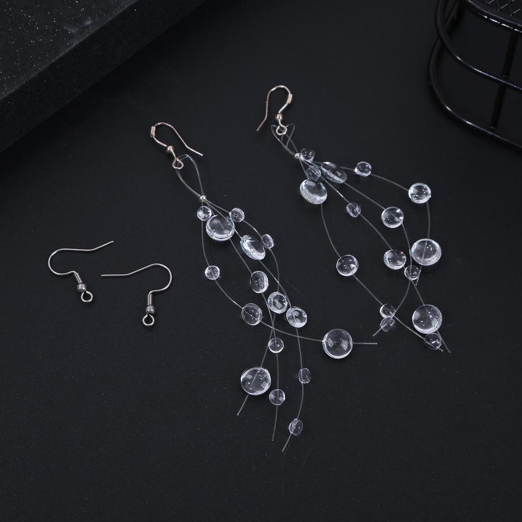 Minimalist Dewdrop Necklace & Ice-Transparent Earrings Set: Crystal Bead Clavicle Chain Jewelry.