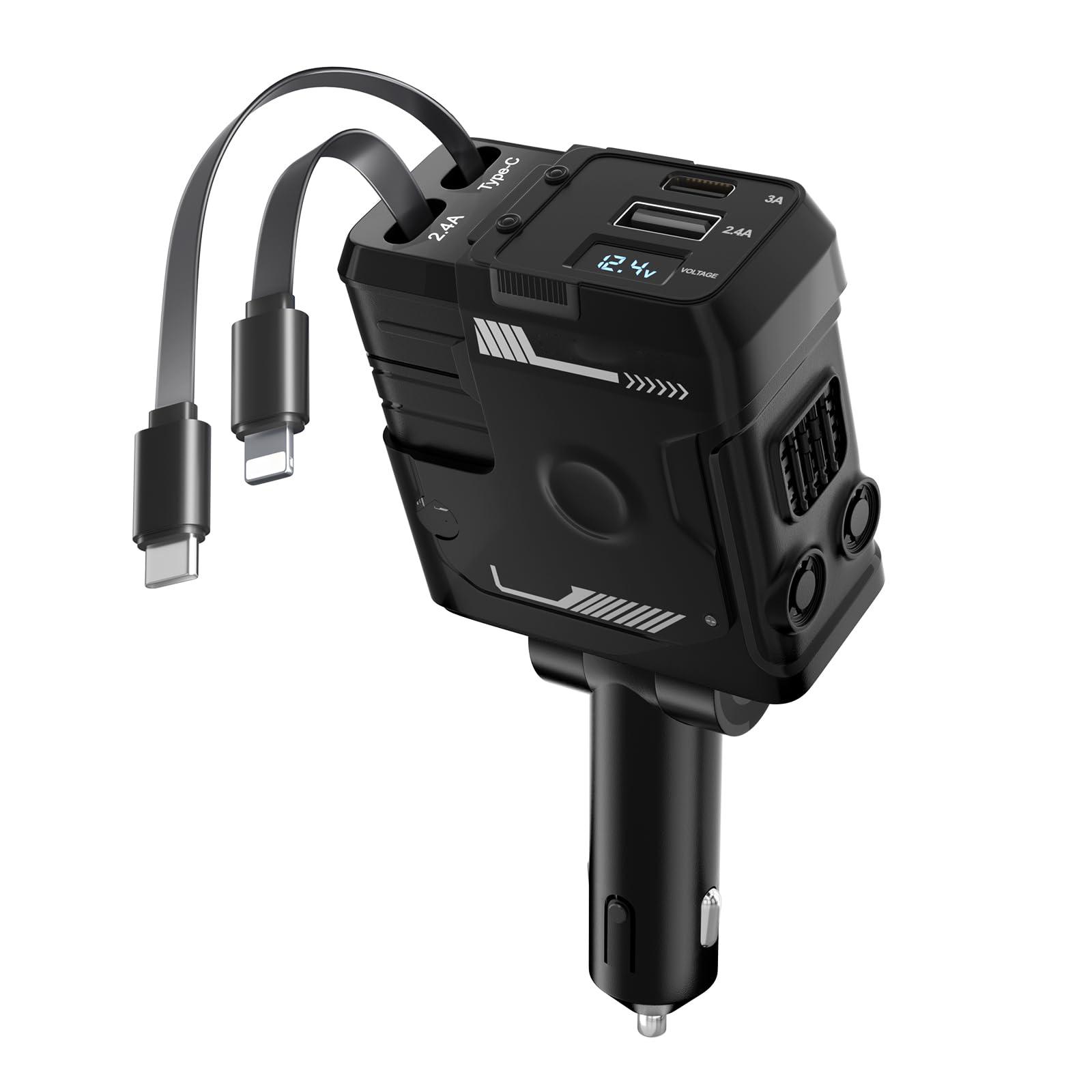 

Выдвижное автомобильное зарядное устройство с выдвижными кабелями, сверхбыстрая автомобильная зарядка для телефона 4 в 1, адаптер автомобильного зарядного устройства с 2 USB-портами One Size чёрный