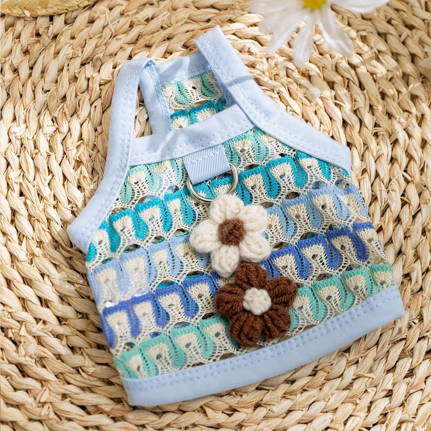 

Cat and dog clothes with colorful hollowed-out knitted small flowered halter-style dog coat for small dogs - pet clothes XXL
