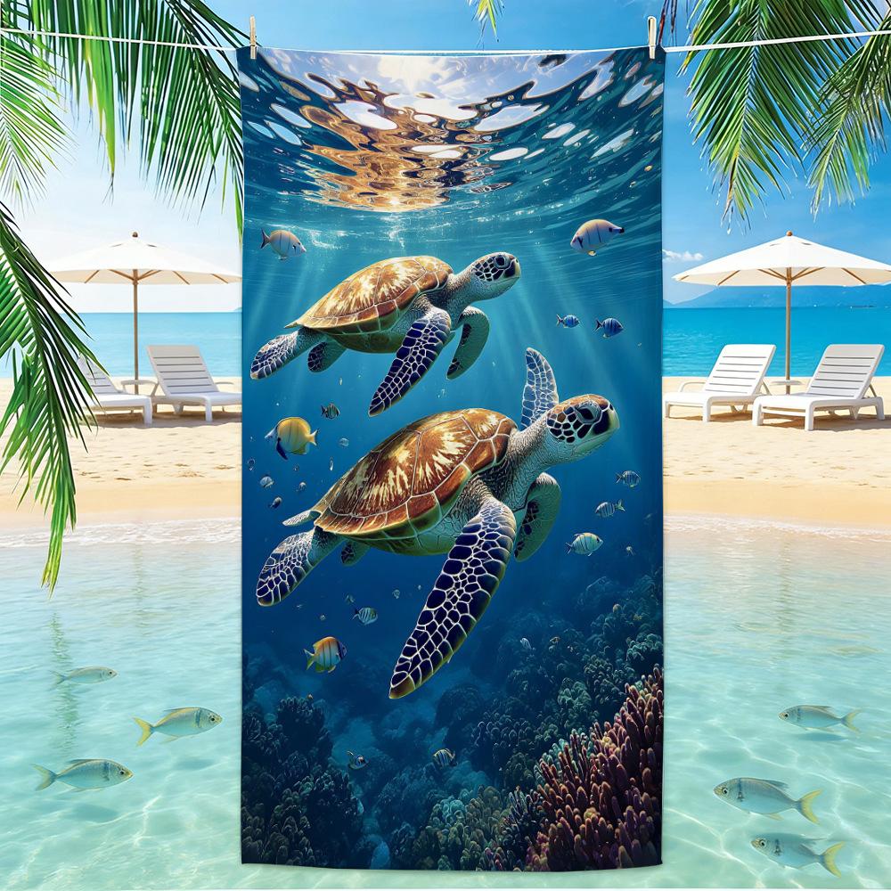Beach Turtle Animal Printed Beach Towel, Quick Drying Absorbent Beach Towel, Outdoor Sports Swimming Beach Towel  Hair Towel