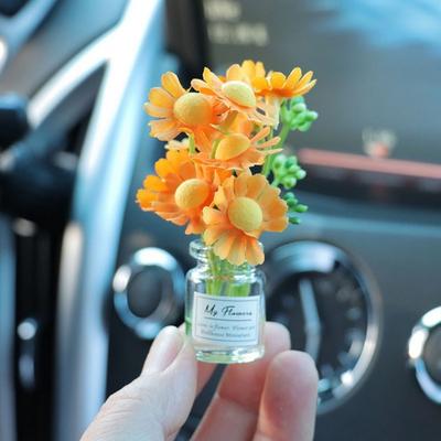 Mini Flower Vase Car Dashboard Decor Cute Center Console Accessory with Adhesive Realistic Micro-Landscape for Home Office Desk