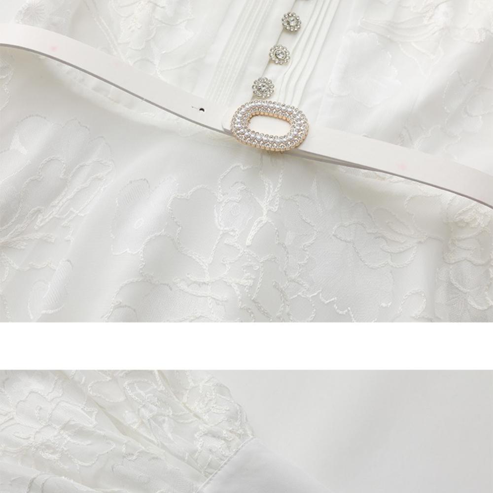 2026 Spring/Summer New Arrival Long Lantern Sleeve Short Dress for Women Vintage 3D Floral Jacquard Single-breasted Slim A-line Mini Dress