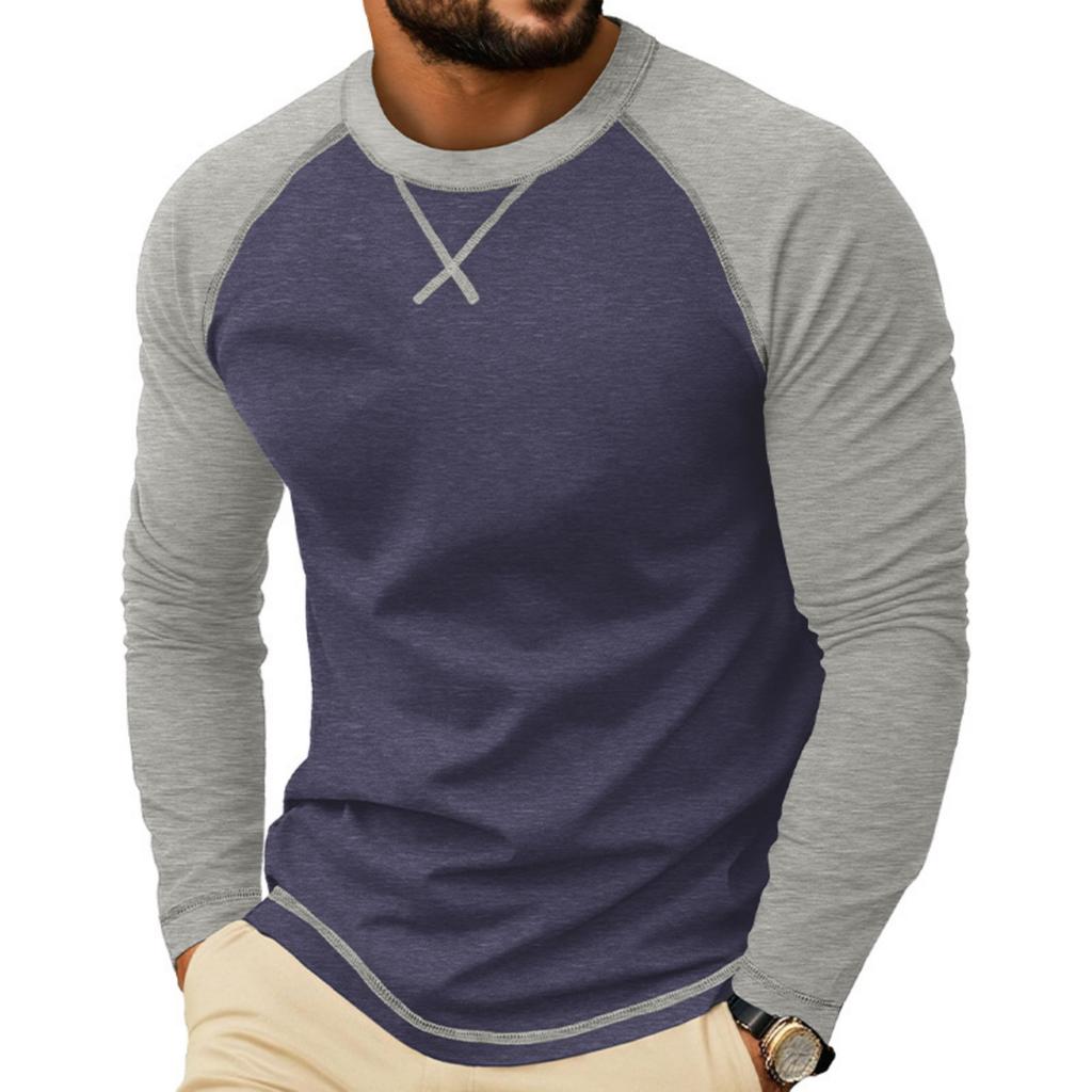 Herren Langarm Rundhals Freizeit T-Shirt Raglanärmel Kontrastnähte Leicht Atmungsaktiv Oberteil für den Alltag