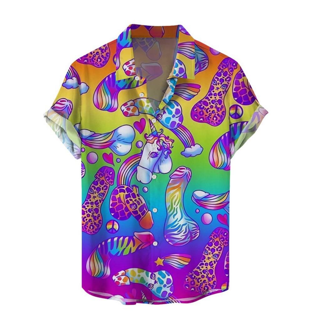 

2024 Лето Harajuku 3D Печатные Сексуальные Стильные Рубашки Хентай Узоры Графические Короткие Модные Смешные Крутые Мужские Блузки L