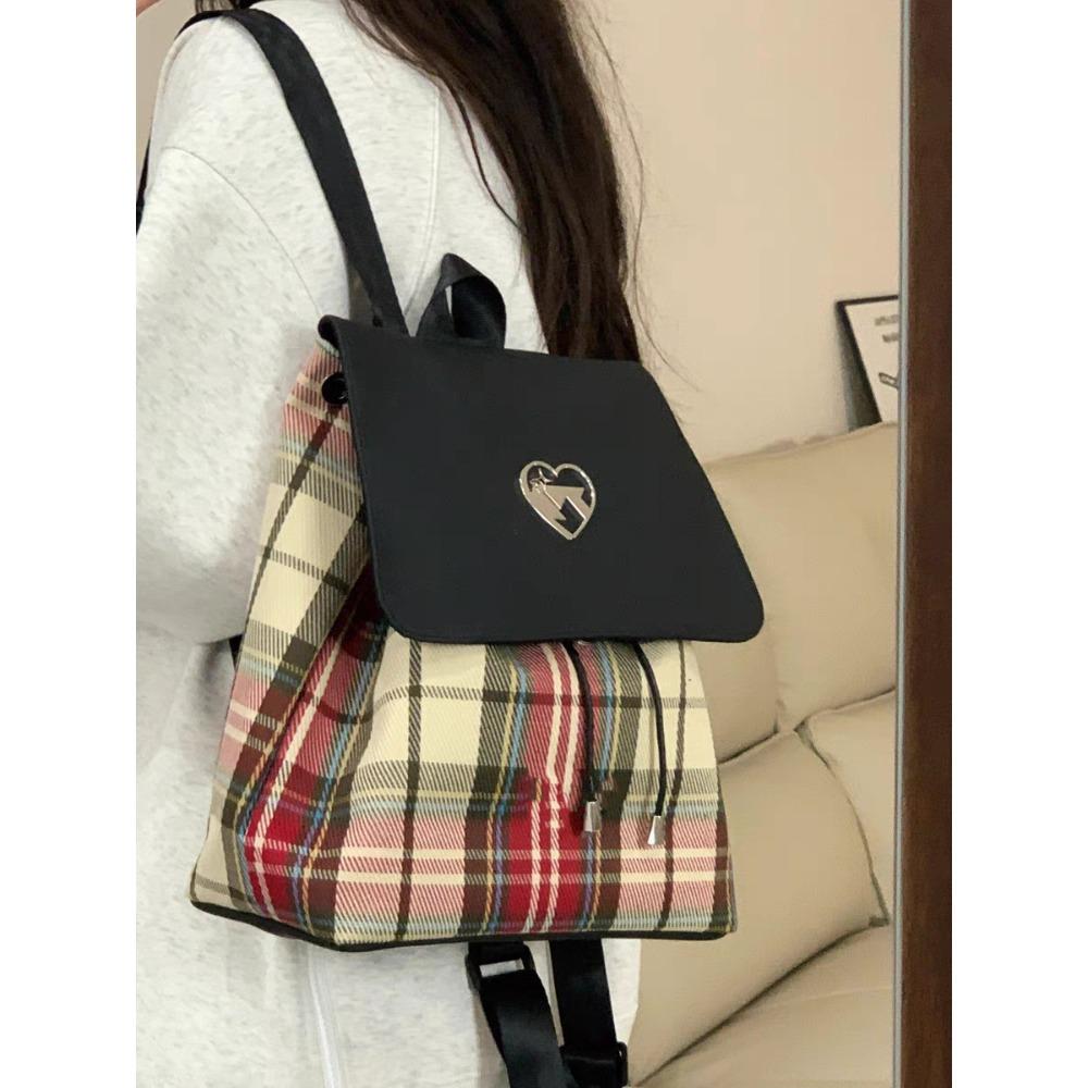 Bag Women 2025 New Niche Plaid Large Capacity Versatile Commuter Handheld Crossbody Backpack School Bag Women