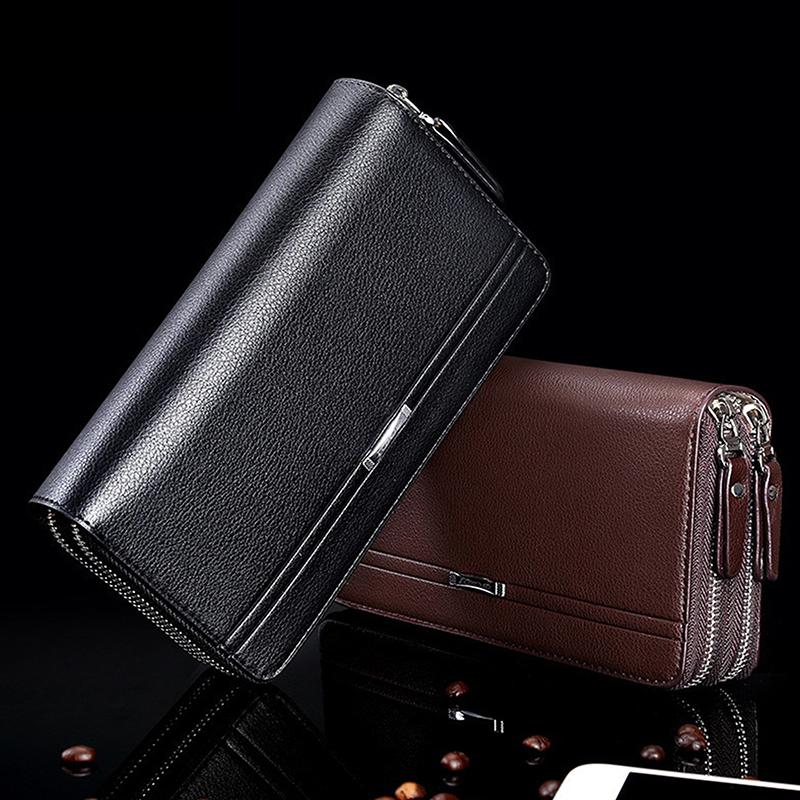 Multi Slot Men'S Handbag Mens Wallet Long Purse Leather Double Zipper Large Capacity Business Handbag Card Case Gift For Men