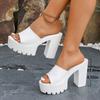 Fashion Summer Black New Thick Heel White Large Size Women's Slippers Wear High Heel Cool Slippers
