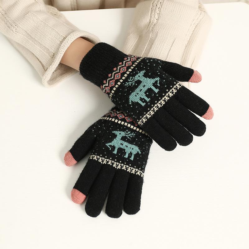 Winter fleece thickened student warm wool gloves women's winter cute fashion deer gloves