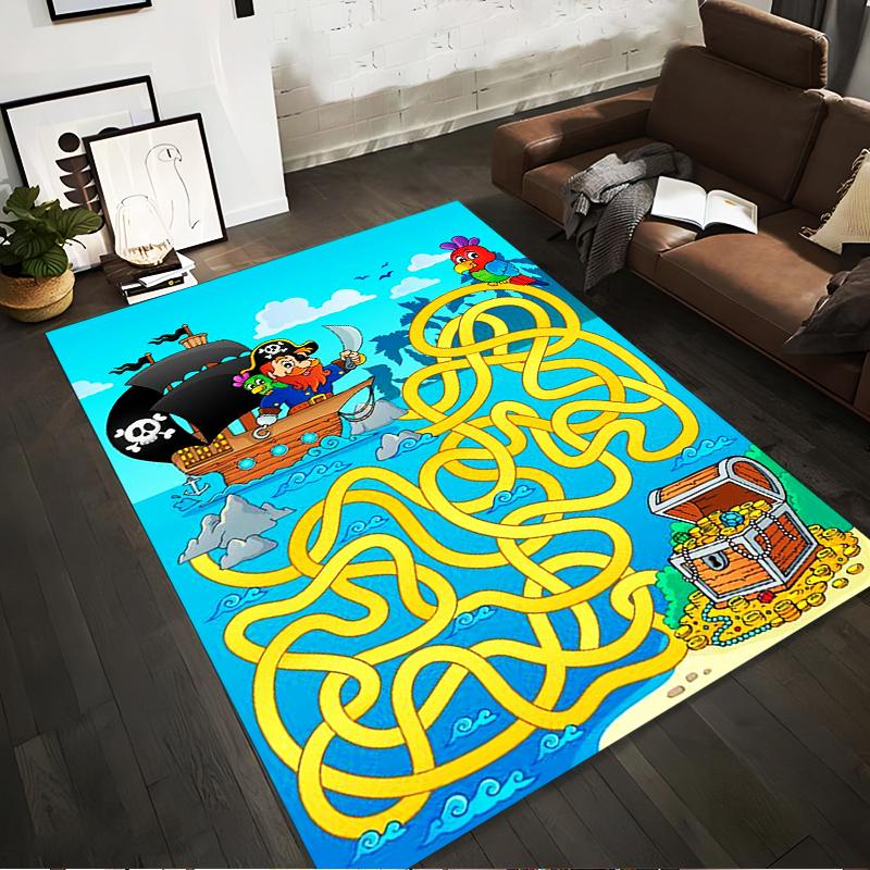 

Pirate Ship Cartoon Carpet with Treasure Map and Maze Design Suitable for use as an anti-slip for living room bedroom sofas 40x60cm( 15x23in )