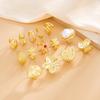 SHIXIN 14pcs/set Bohemian Conch Flower Open Ring for Women Fashion Imitation Pearl Rhinestone Knuckle Ring Set Vacation Jewelry