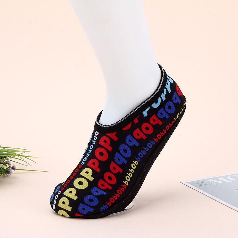 Damen Hausschuhe für den Boden Indoor Kurze Socken Elastisch Bedruckt Warm Verdicken Fleecegefüttert Bodensocken Rutschfeste Socke