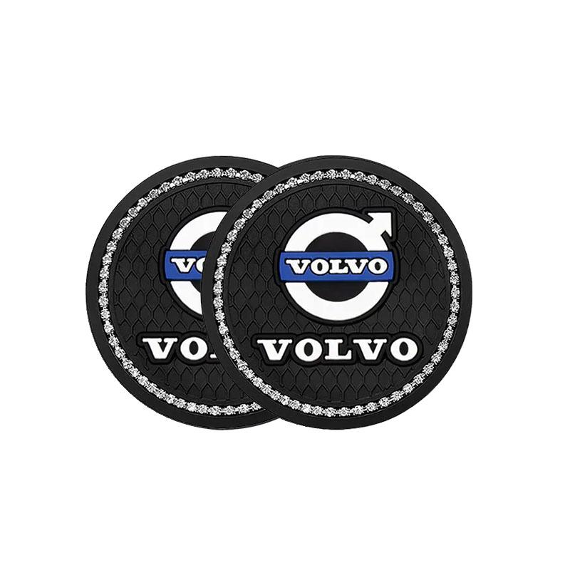 2Pcs Car Silicone Coaster Anti-Slip Water Cup Drink Mat Interior Decoration For Volvo XC90 V90 V60 XC60 V40 EC40 EX40 Keychain