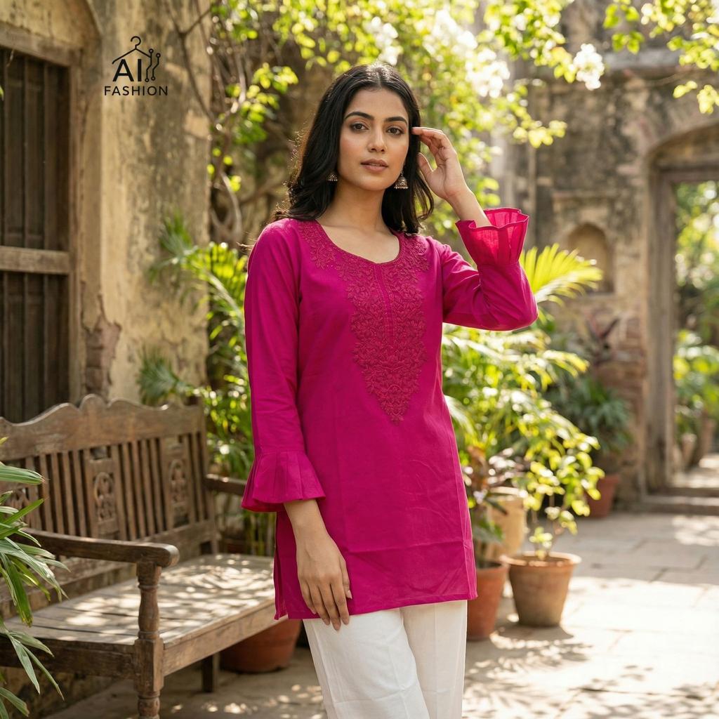 Set Top Kurta cu Broderie Chikan Pakistanez Set Kurti Etnic Indian Bollywood