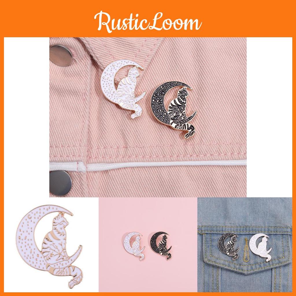 Fashionable Black Cat On Moon Alloy Pin Stylish Brooch For Unique Gifts And Keepsakes