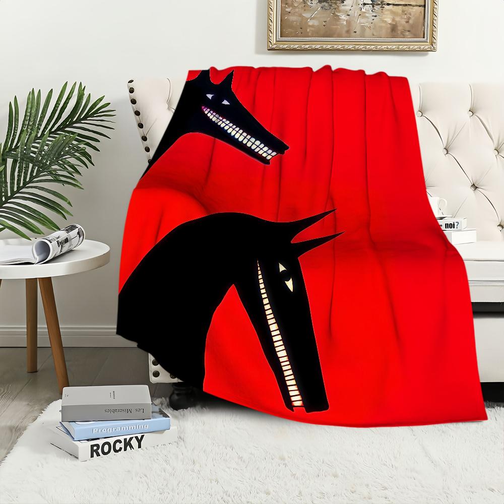 Vintage horror wolf dog black red Flannel warm comfort soft plush blanket sofa living room hogar office bedroom travel gift home