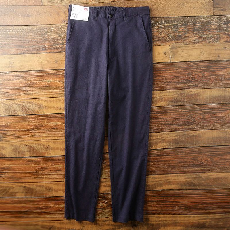 Breathable Linen! Export Men's Factory Balance Cargo with Logo Cut Off Men Pure Color Pencil Pants Cotton and Linen Casual Pants Cropped Pants