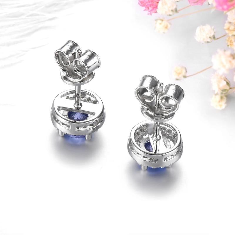925 Sterling Silver Natural Tanzanite Rhodium Plated Stud Earring 1 Carats Genuine Gemstone Women Classic Design Style Jewelrys