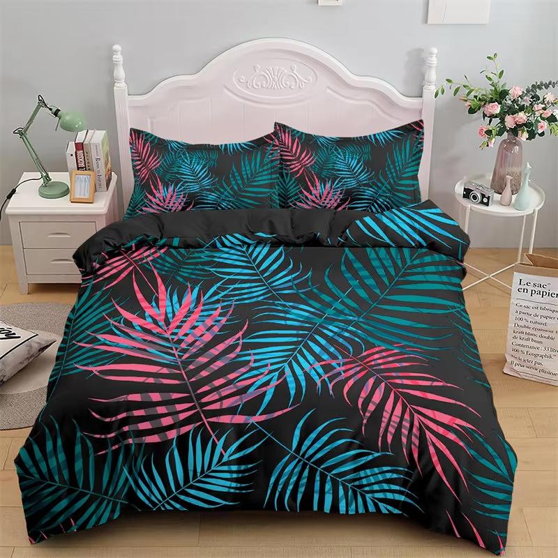 Green Palm Leaf Bedding Set Hawaiian Tropical Leaves Duvet Cover Microfiber Monstera Banana Leaves Quilt Cover For Teen Adults