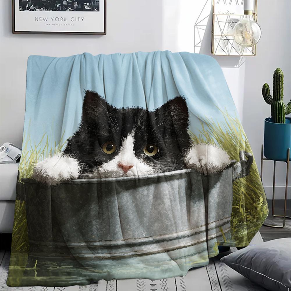 Calico Cat,pattern Flannel Blanket, High quality Comfortable for All Seasons, Home Decor, Warmth and Comfort, Perfect for Gifts.