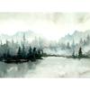 Misty Forest Mountain Lake River Watercolor Landscape Neutral Poster Canvas Printing Minimalist Wall Art Picture Home Room Decor