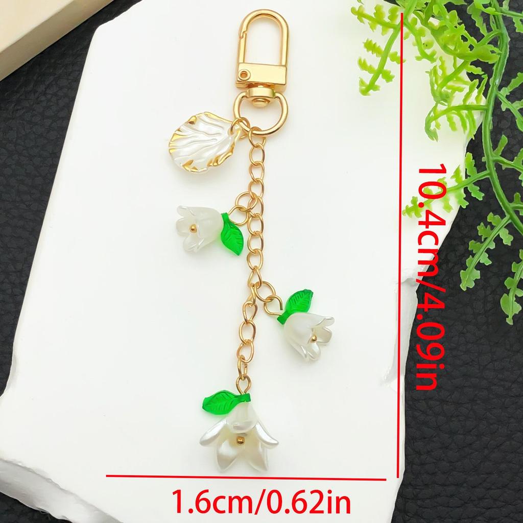 Lily of the Valley Acrylic Keychain with Green Leaves U-Shaped Door Buckle