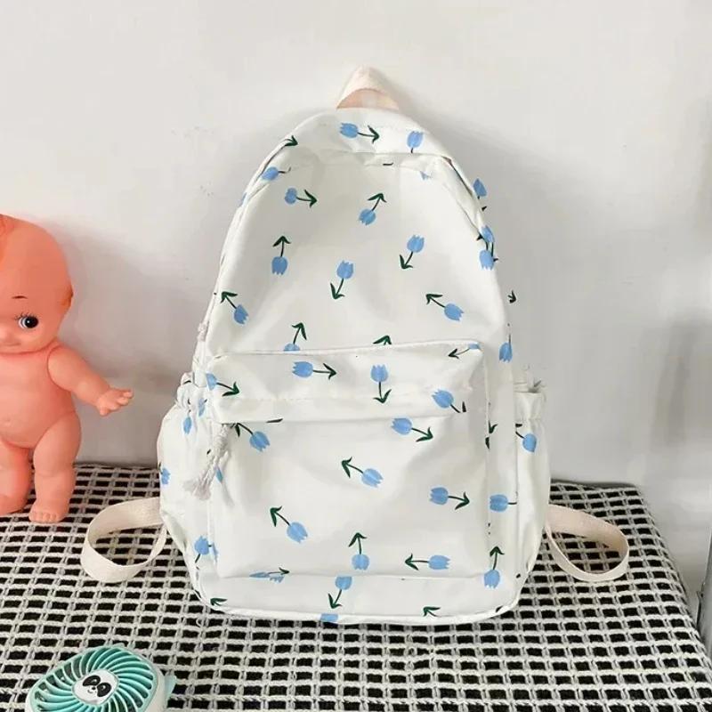 

Корейский студенческий школьный рюкзак, белые школьные сумки с цветочным принтом для девочек-подростков, милый женский рюкзак, брендовая сумка-книжка, нейлоновый рюкзак 31x13x40cm тюльпан