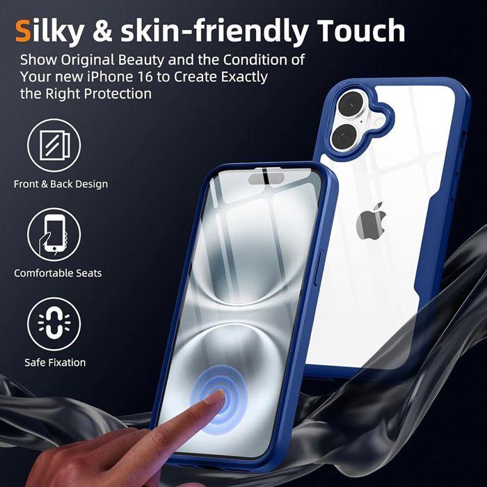 Coque de protection pour iPhone 17 - BOOLING - Hybride Antichoc - Transparent - Bordure Bleu Marine - 360°