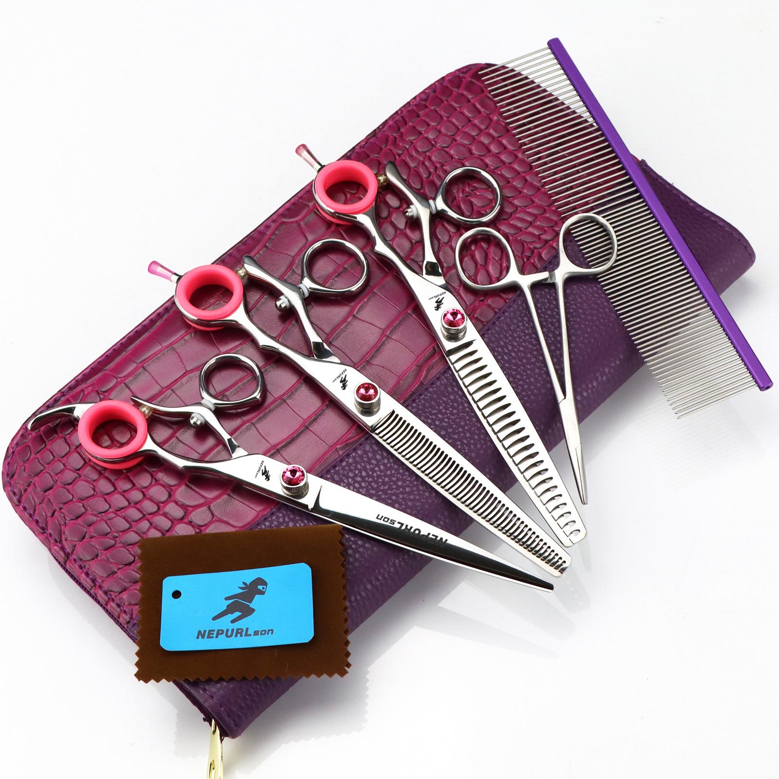 7.5  Rotating Handle Pet Grooming Set: Straight Scissors & Comb.