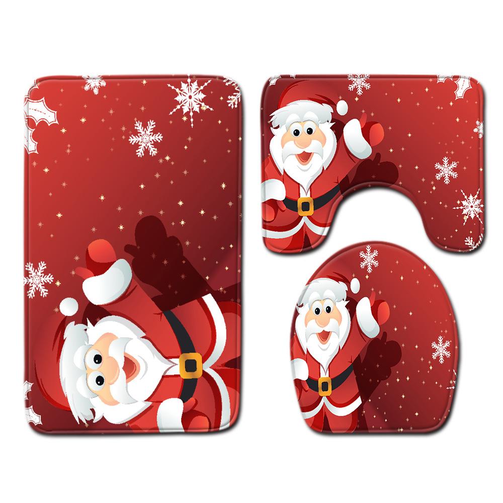 Christmas Toilet Seat Shower Curtain Four-Piece Printed Floor Mat Set Bathroom Floor Mat Bedroom Absorbent Door Mat Carpet