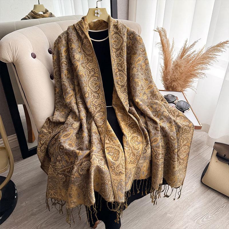 Imitation Cashmere Shawl Scarf Jacquard Fringed Spring And Summer Long Scarf Women'S Double-Sided Scarf Air Conditioner Large Shawl
