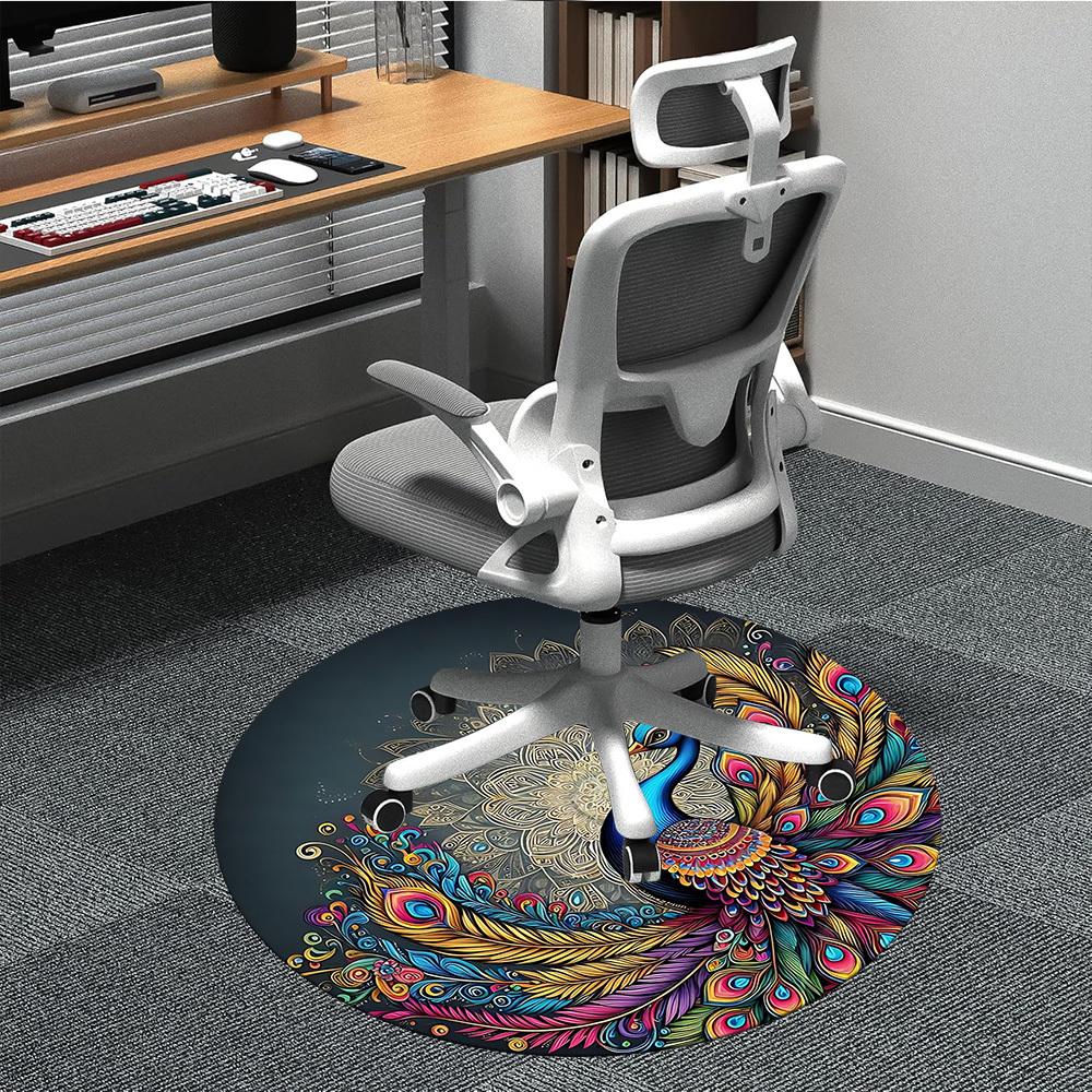

1pc Peacock Feather Mandala Chair Carpet for Office Machine Washable Rug for Office, Good Gift for Family or Friends yy251225204 80cm by 80cm