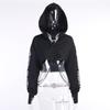 Felpe Crop Top con Stampa Riflettente Gothic da Donna Pullover Sweatshirt Jumper con Catena a O-ring Rimovibile