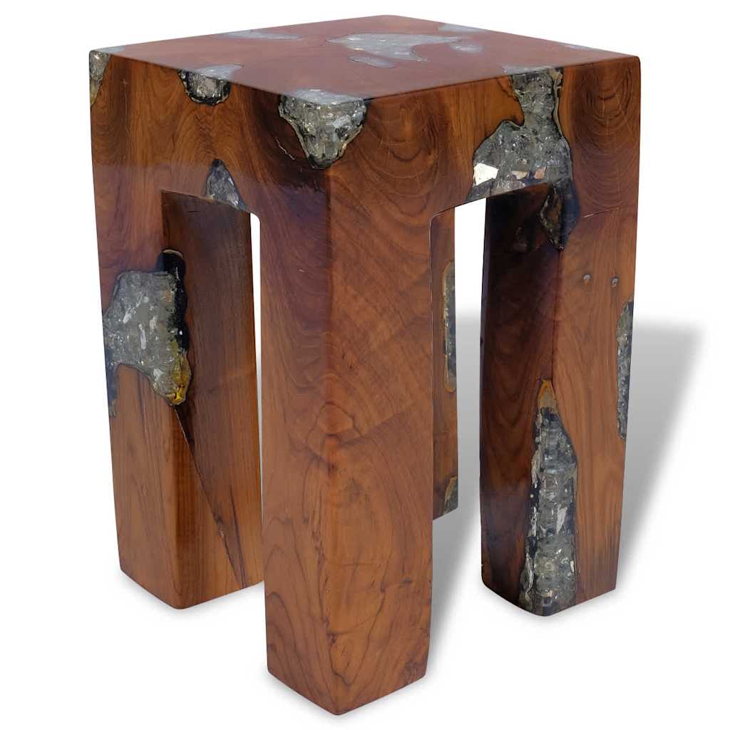 Vidaxl Stool, Solid Teak Wood and Resin