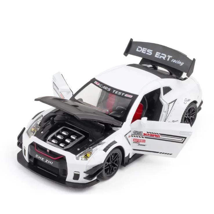 1:24 Scale GTR R34 R35 Sports Car Model Toy Doors Opened Music Light Pull Back Simulation Vehicle Models Alloy Diecast Gifts