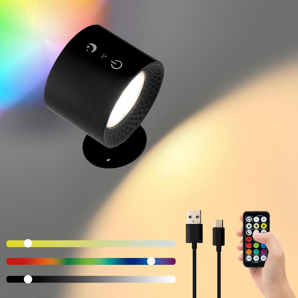 Rechargeable Smart LED Wall Lamp with Three-Color Dimming and Remote Control