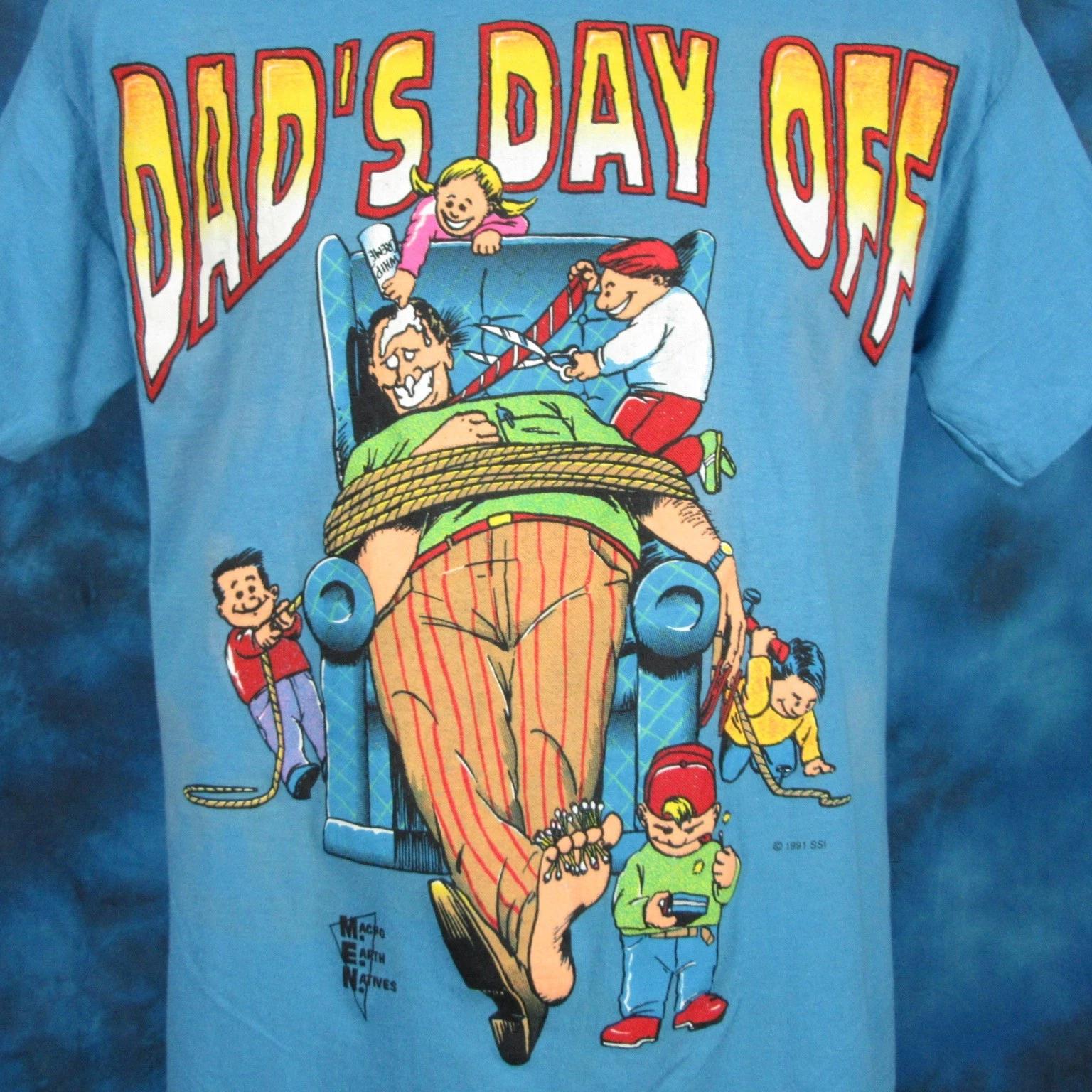 

vintage 90s DAD’S DAY OFF CARTOON PAPER THIN T-Shirt M/L single stitch joke S