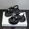 Leather Platform Sandals 2025 Summer New Heightening Rhinestone Bow Casual Fashion Versatile Small Women's Sandals