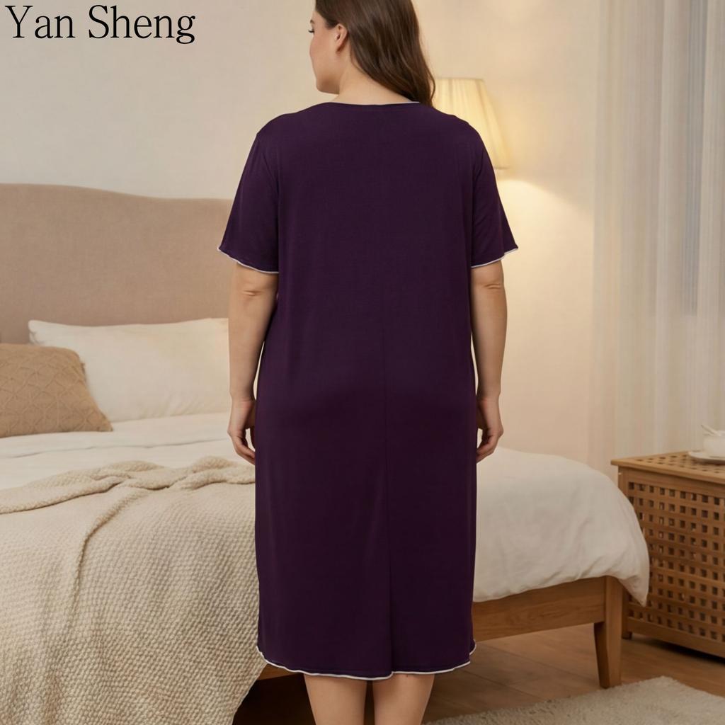 Long Robe Nightgown Plus Size Women Pajamas 3/4 Sleeve Short Sleeve Solid Color Long Sleepwear Home Clothes